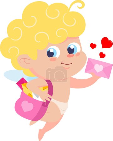 Téléchargez les illustrations : Cupidon avec enveloppe de Saint-Valentin sur fond blanc - en licence libre de droit
