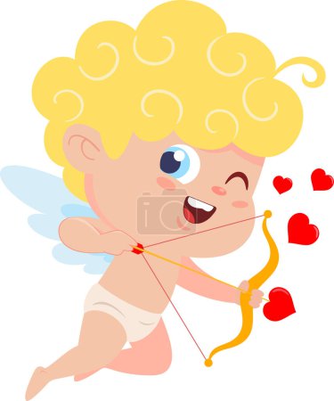 Téléchargez les illustrations : Cupidon avec des cœurs, arc et flèches - en licence libre de droit