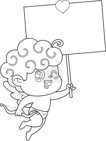 Ilustración de Dibujos animados Cupido con signo de amor y banner en blanco - Imagen libre de derechos