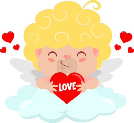 Téléchargez les illustrations : Ange Cupidon avec coeur sur fond blanc - en licence libre de droit