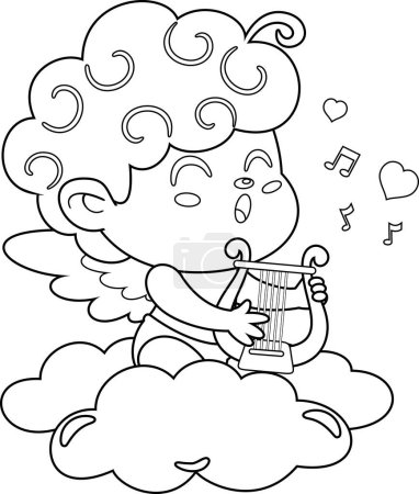 Téléchargez les illustrations : Mignon petit chant de Cupidon avec harpe - en licence libre de droit