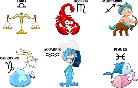 Téléchargez les illustrations : Personnages de dessins animés vectoriels avec signes du zodiaque - en licence libre de droit