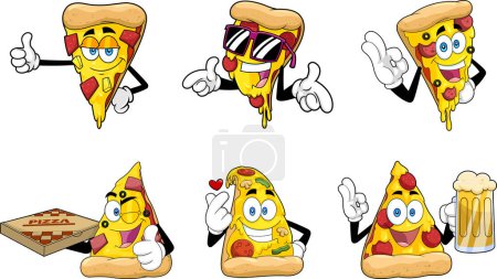 Téléchargez les illustrations : Personnages de mascotte de pizza dessin animé. jeu d'illustration vectorielle - en licence libre de droit