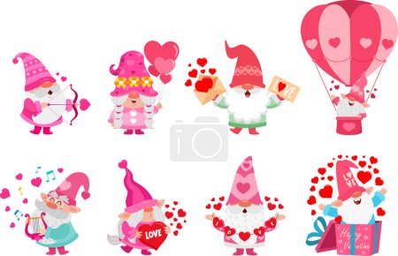 Téléchargez les illustrations : Ensemble de mignons petits personnages de gnome de dessin animé de Saint-Valentin - en licence libre de droit