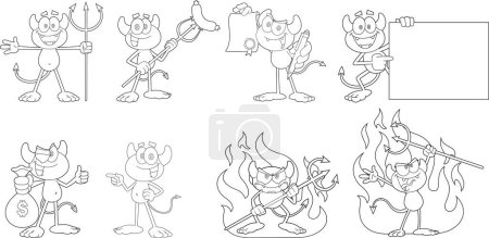 Illustration for Outlined Little Devil Cartoon Character. Vector Hand Drawn Collection Set Isolated On Transparent Background - Royalty Free Image