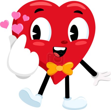 Ilustración de Lindo rojo corazón retro caricatura carácter hacer mini corazón amor signo con los dedos. Ilustración vectorial Diseño plano aislado sobre fondo transparente - Imagen libre de derechos