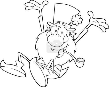 Illustration for Happy Leprechaun Cartoon Character Jumping. Vector Hand Drawn Illustration Isolated On Transparent Background - Royalty Free Image