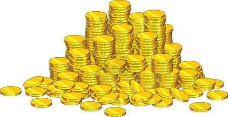 Ilustración de Caricatura montón de monedas de oro dinero en efectivo. Ilustración dibujada a mano vectorial aislada sobre fondo transparente - Imagen libre de derechos