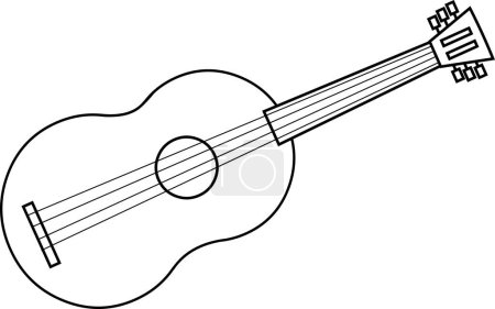 Illustration for Outlined Cartoon Realistic Wooden Acoustic Guitar. Vector Hand Drawn Illustration Isolated On Transparent Background - Royalty Free Image