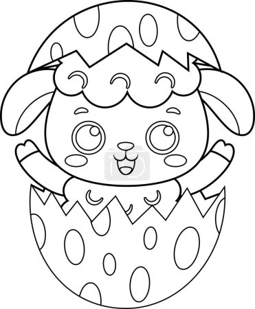 Téléchargez les illustrations : Surprise mignon petit mouton personnage de bande dessinée d'une coquille d'oeuf. Illustration vectorielle Design plat isolé sur fond transparent - en licence libre de droit
