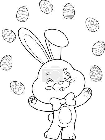 Ilustración de Lindo conejo conejo personaje de dibujos animados malabarismo con huevos de Pascua. Ilustración vectorial Diseño plano aislado sobre fondo transparente - Imagen libre de derechos