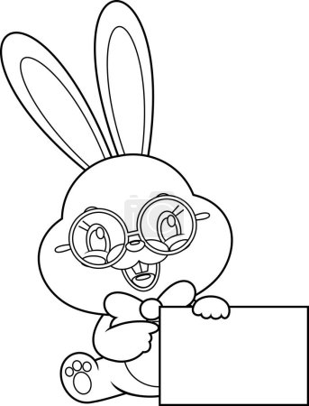 Illustration for Cute Bunny Rabbit Cartoon Character Pointing To A Blank Sign. Vector Illustration Flat Design Isolated On Transparent Background - Royalty Free Image
