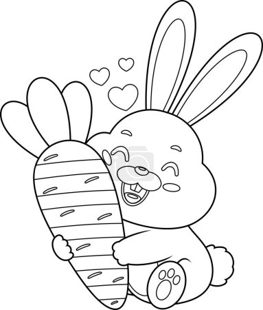 Téléchargez les illustrations : Mignon lapin personnage de bande dessinée de lapin étreignant une illustration vectorielle de carotte Design plat isolé sur fond transparent - en licence libre de droit