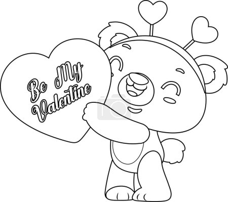 Illustration for Cute Valentine Bear Cartoon Character Holding A Heart With Text. Vector Illustration Flat Design Isolated On Transparent Background - Royalty Free Image