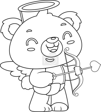 Illustration for Cute Valentine Bear Cupid Cartoon Character With Bow And Arrow. Vector Illustration Flat Design Isolated On Transparent Background - Royalty Free Image