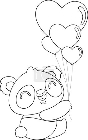 Téléchargez les illustrations : Mignon Valentine Panda ours personnage de bande dessinée tenant des ballons coeurs. Illustration vectorielle Design plat isolé sur fond transparent - en licence libre de droit