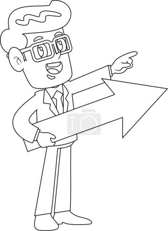 Ilustración de Bosqueado Empresario Caricatura Personaje Sosteniendo Flecha Y Señalando Vector Dibujado a Mano Ilustración Aislado Sobre Fondo Transparente - Imagen libre de derechos