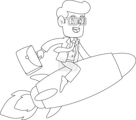 Ilustración de Personaje de dibujos animados de hombre de negocios esbozado en un cohete Ilustración dibujada a mano Vector de inicio exitoso Aislado sobre fondo transparente - Imagen libre de derechos