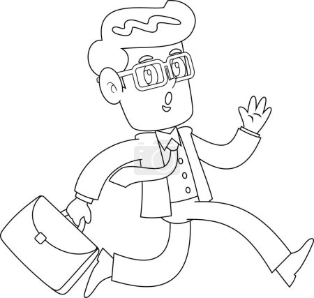 Ilustración de Personaje de dibujos animados de hombre de negocios delineado corriendo con maletín y saludos. Ilustración dibujada a mano vectorial aislada sobre fondo transparente - Imagen libre de derechos