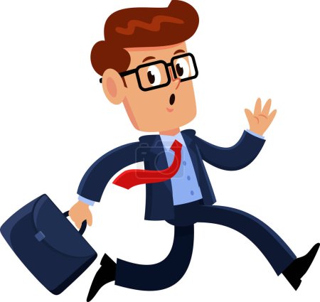 Ilustración de Personaje de dibujos animados de hombre de negocios corriendo con maletín y saludos. Ilustración dibujada a mano vectorial aislada sobre fondo transparente - Imagen libre de derechos