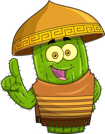 Téléchargez les illustrations : Heureux Cactus mexicain personnage de bande dessinée donne des conseils. Illustration dessinée à la main vectorielle isolée sur fond transparent - en licence libre de droit