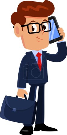 Illustration for Businessman Cartoon Character Talking On The Phone. Vector Illustration Flat Design Isolated On Transparent Background - Royalty Free Image