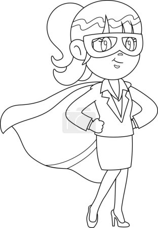 Illustration for Outlined Business Woman Cartoon Character SuperHero. Vector Illustration Flat Design Isolated On Transparent Background - Royalty Free Image