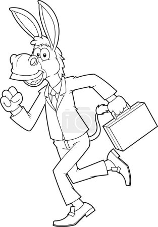 Illustration for Business Donkey Jackass Cartoon Character Running With Suitcases. Vector Hand Drawn Illustration Isolated On Transparent Background - Royalty Free Image