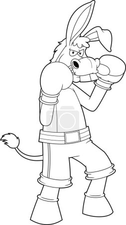 Illustration for Angry Donkey Jackass Cartoon Character Boxing. Vector Hand Drawn Illustration Isolated On Transparent Background - Royalty Free Image