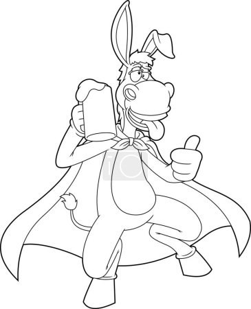 Ilustración de Burro borracho Superhéroe personaje de dibujos animados sosteniendo una cerveza y dando el pulgar hacia arriba. Ilustración dibujada a mano vectorial aislada sobre fondo transparente - Imagen libre de derechos