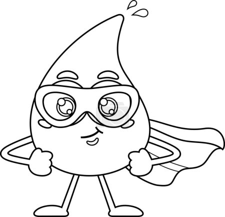 Water Drop SuperHero Zeichentrickfigur. Vektor Illustration Flachbild Isoliert auf weißem Hintergrund