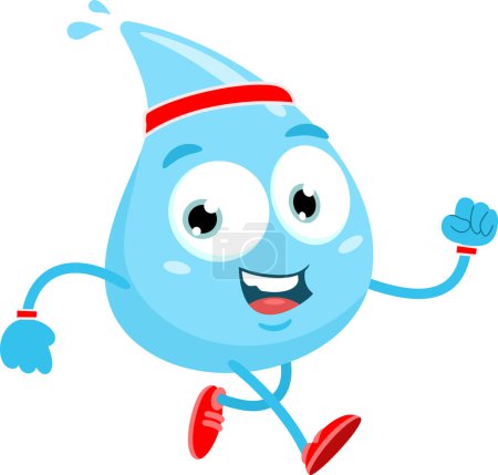 Ilustración de Gota de agua azul de dibujos animados carácter trotar. Ilustración vectorial Diseño plano aislado sobre fondo transparente - Imagen libre de derechos