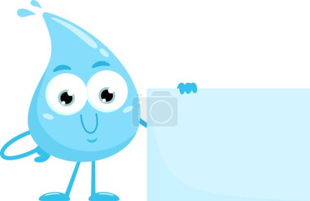 Illustration for Blue Water Drop Cartoon Character Holding A Blank Sign. Vector Illustration Flat Design Isolated On Transparent Background - Royalty Free Image
