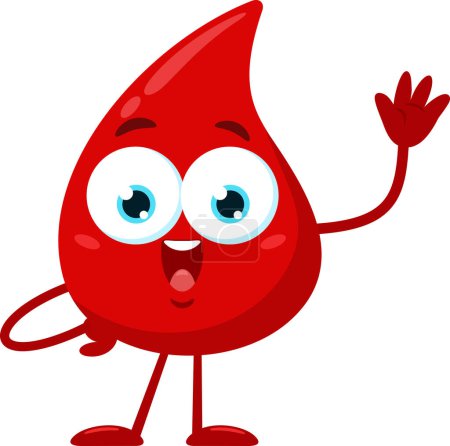Illustration for Blood Drop Cartoon Mascot Character. Illustration Isolated On White Background - Royalty Free Image