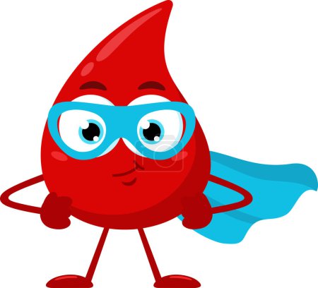 Ilustración de Gota de sangre de dibujos animados personaje de la mascota superhéroe. Ilustración aislada sobre fondo blanco - Imagen libre de derechos