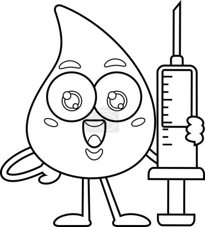 Illustration for Blood Drop Cartoon Mascot Character with syringe  Illustration Isolated On White Background - Royalty Free Image