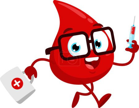 Illustration for Blood Drop Cartoon Mascot Character with syringe. Illustration Isolated On White Background - Royalty Free Image