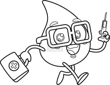Illustration for Blood Drop Cartoon Mascot Character with syringe. Illustration Isolated On White Background - Royalty Free Image
