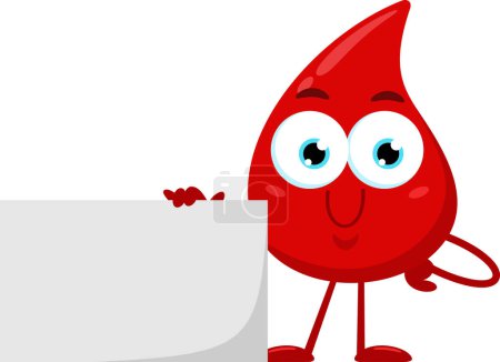 Illustration for Blood Drop Cartoon Mascot Character with blank card. Illustration Isolated On White Background - Royalty Free Image