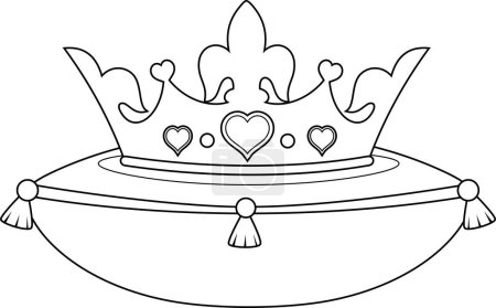 Téléchargez les illustrations : Cartoon Princesse Couronne sur un oreiller. Illustration dessinée à la main vectorielle isolée sur fond transparent - en licence libre de droit