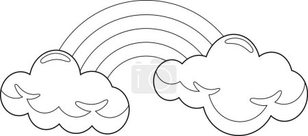 Téléchargez les illustrations : Caricature arc-en-ciel avec nuages. Illustration dessinée à la main vectorielle isolée sur fond transparent - en licence libre de droit