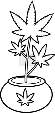 Illustration for Outlined Cartoon Marijuana Leaf Cannabis Plant In Pot. Vector Hand Drawn Illustration Isolated On Transparent Background - Royalty Free Image