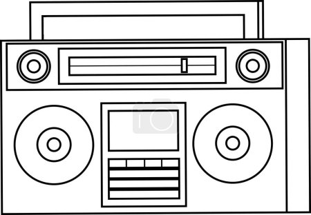 Illustration for Outlined Cartoon Old Style Music Boombox. Vector Hand Drawn Illustration Isolated On Transparent Background - Royalty Free Image