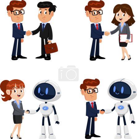 Illustration for Business And AI Robot Cartoon Characters. Vector Flat Design Collection Set Isolated On Transparent Background - Royalty Free Image