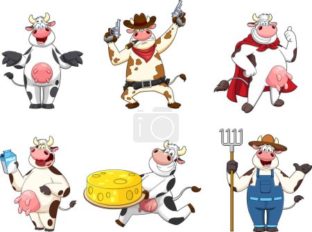 Illustration for Cow Cartoon Characters. Vector Hand Drawn Collection Set Isolated On White Background - Royalty Free Image