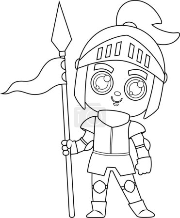 Illustration for Cute Magic Prince Knight Boy Cartoon Character In Armor. Vector Illustration Flat Design Isolated On Transparent Background - Royalty Free Image