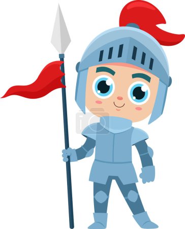 Ilustración de Cute Magic Prince Knight Boy personaje de dibujos animados en la armadura. Ilustración vectorial Diseño plano aislado sobre fondo transparente - Imagen libre de derechos