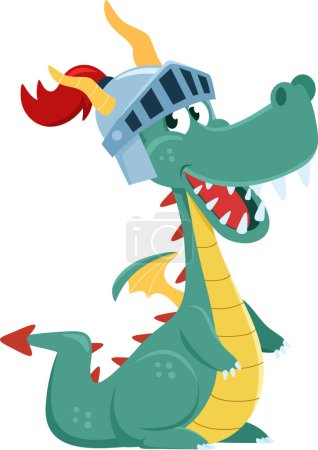 Ilustración de Lindo personaje de dibujos animados Caballero Dragón con casco. Ilustración vectorial Diseño plano aislado sobre fondo transparente - Imagen libre de derechos