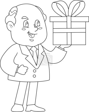 Téléchargez les illustrations : Happy Business Boss Homme Cartoon Character Holding Gift Box. Illustration vectorielle Design plat isolé sur fond transparent - en licence libre de droit