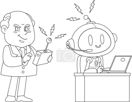 Téléchargez les illustrations : Business Boss Homme personnage de bande dessinée à l'aide de la télécommande pour activer le contrôle du robot AI. Illustration vectorielle Design plat isolé sur fond transparent - en licence libre de droit